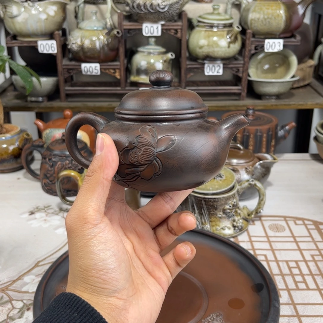 200cc菩提纹仿古壶，建水紫陶全手工制作