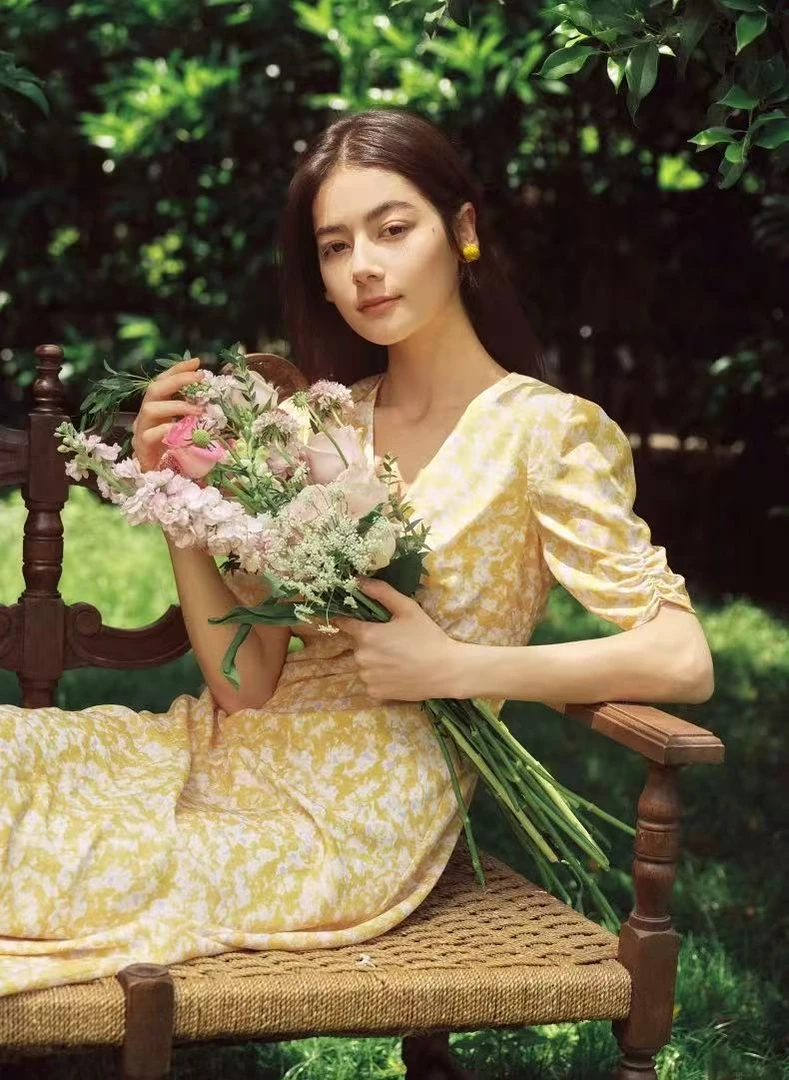 大牌同款桑蚕丝连衣裙时尚百搭气质显白气质 8255529 黄色