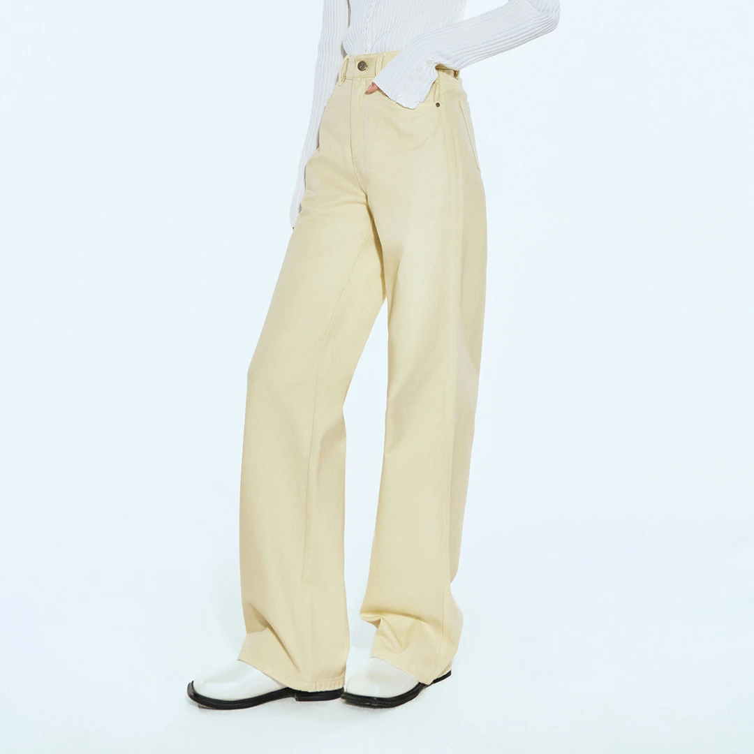 COVERINS2025春季纯棉宽松嫩牙绿背带牛仔牛仔直筒裤CC35120210