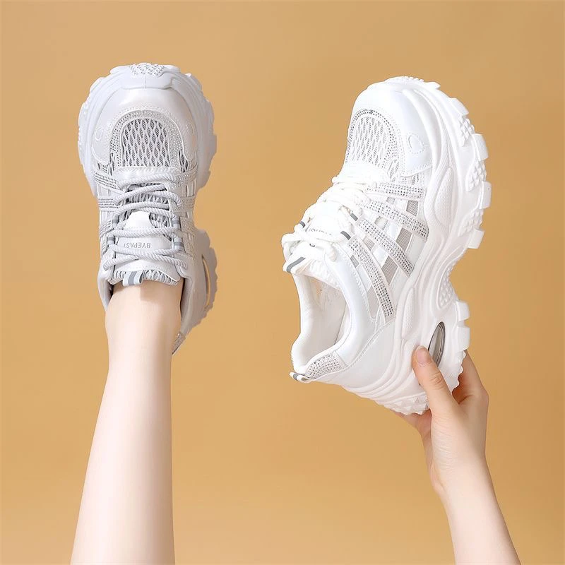 厚底老爹鞋女2025夏季新款透气时尚百搭休闲鞋增高洋气软底运动鞋