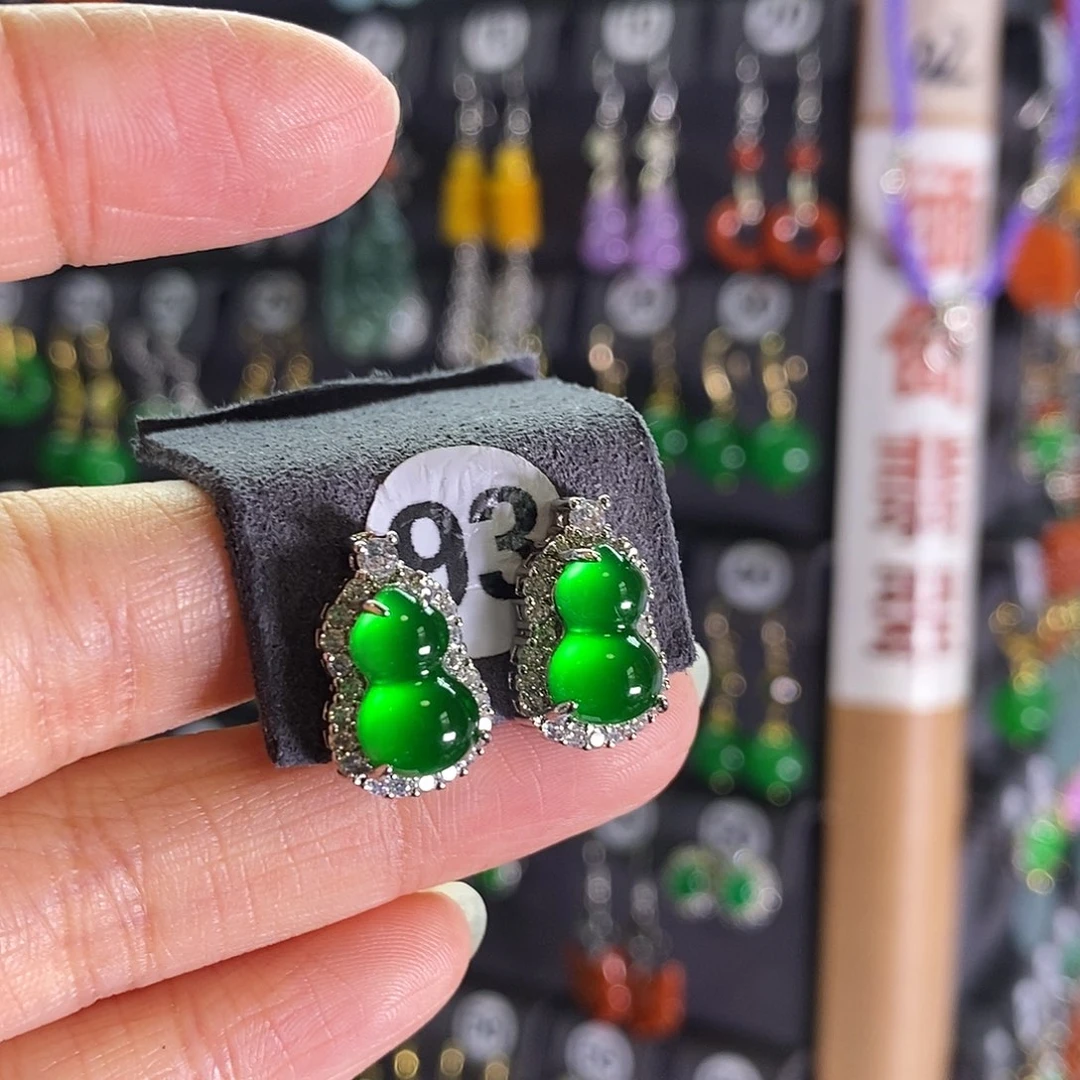 银S925镶嵌翡翠耳饰93