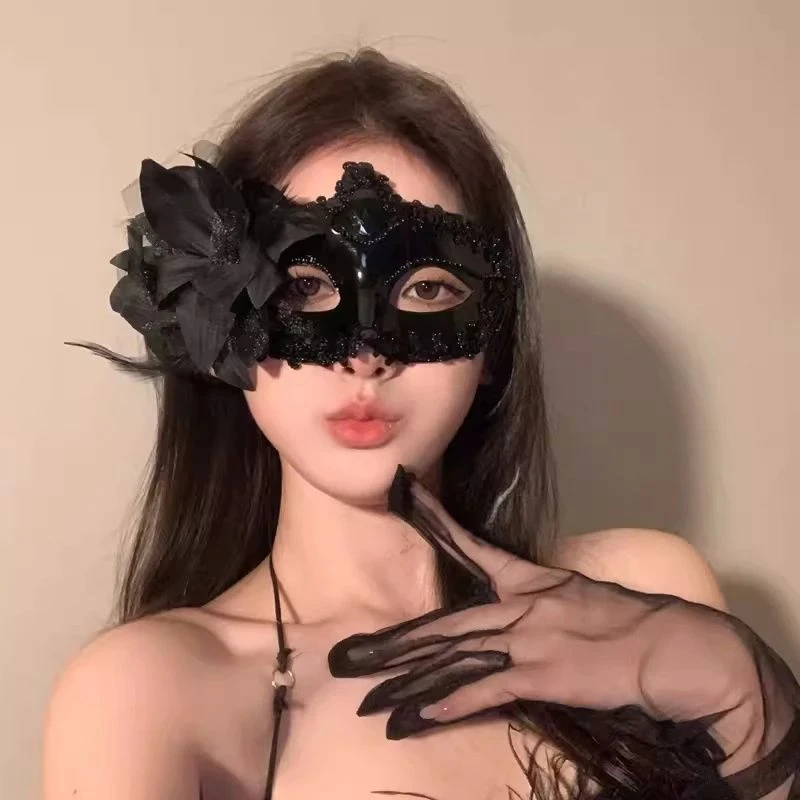 黑色花朵面具假面舞会装扮道具晚会神秘半脸面具眼罩化妆之夜面罩