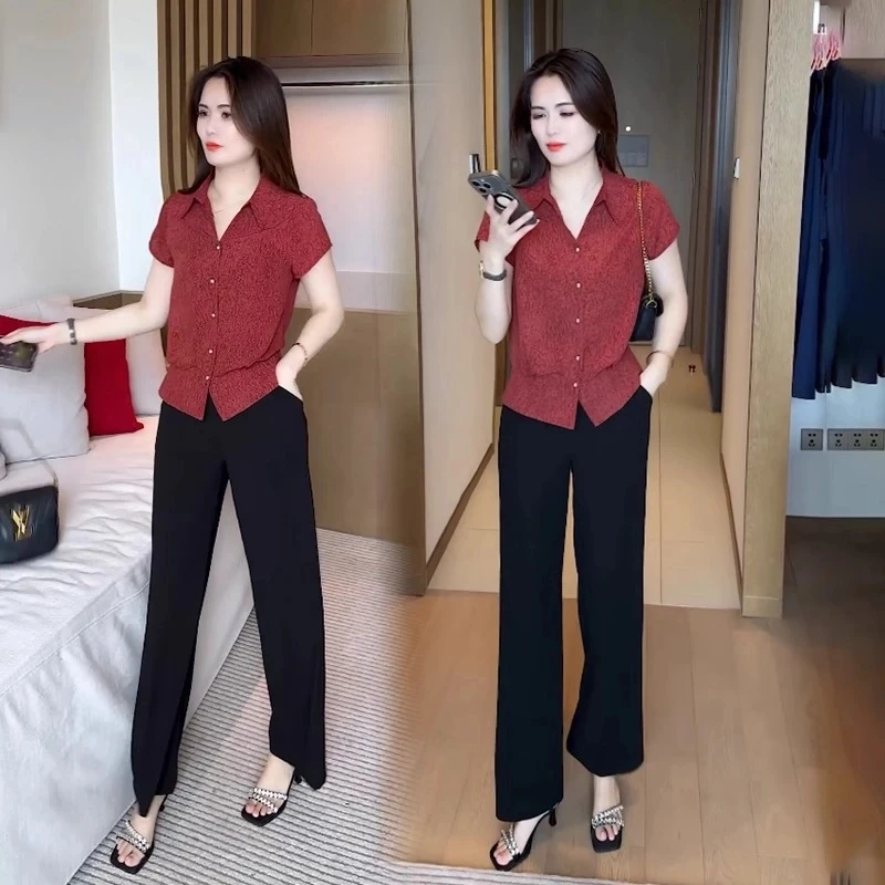 2025夏季衬衫领短袖V领气质百搭显瘦开衫扣子上衣中式小衫602