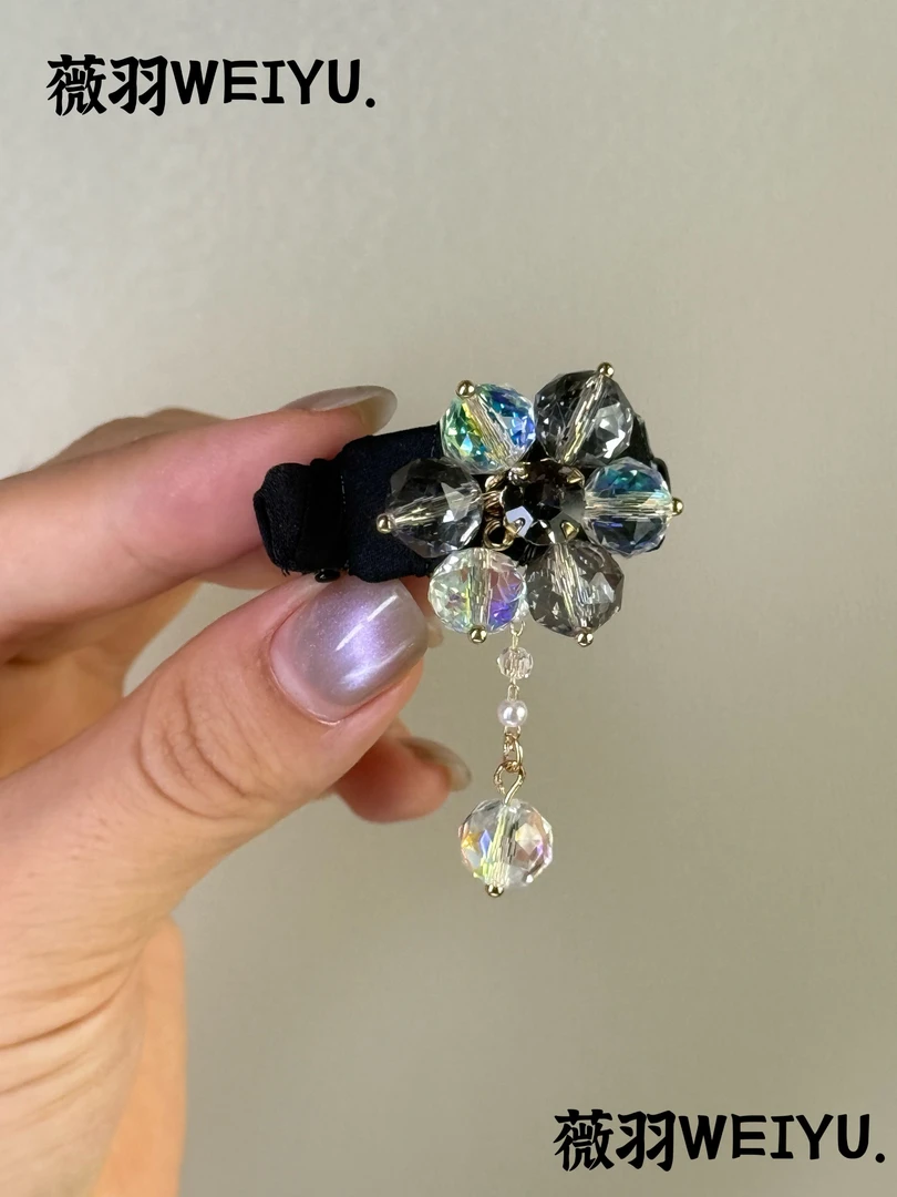 薇羽家轻奢彩钻系列4cm碎刘海捷克钻法式水晶气质优雅横夹发夹