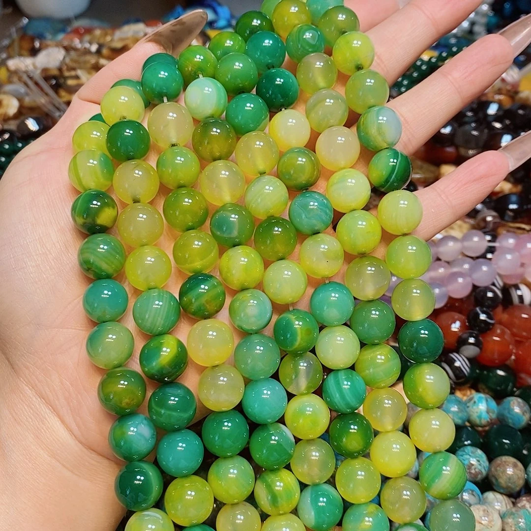 玛瑙/玉髓散珠天然绿葡萄玛瑙一条12mm