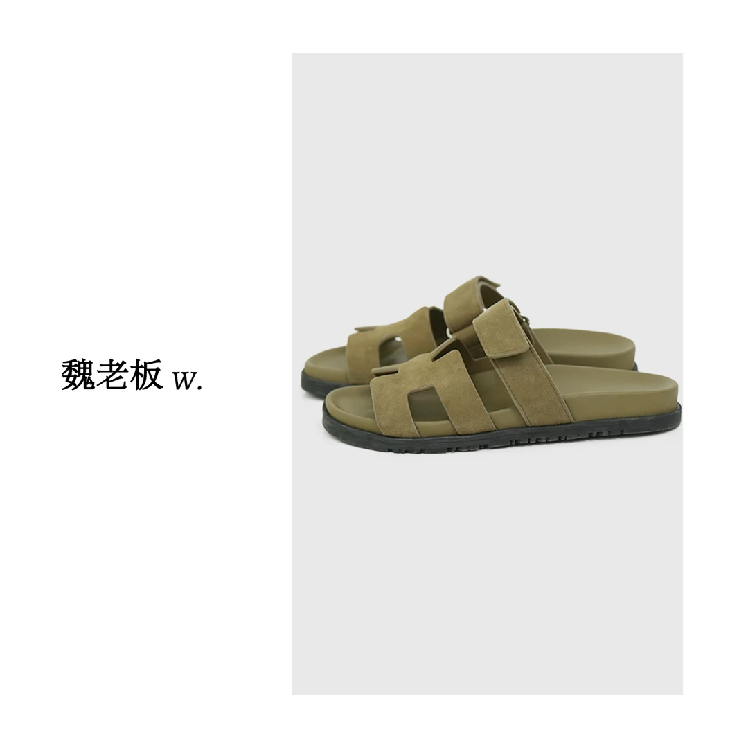 W.Diva【素棕风尚】夏季罗马风魔术贴网红ins平底设计拖鞋2XDM07588