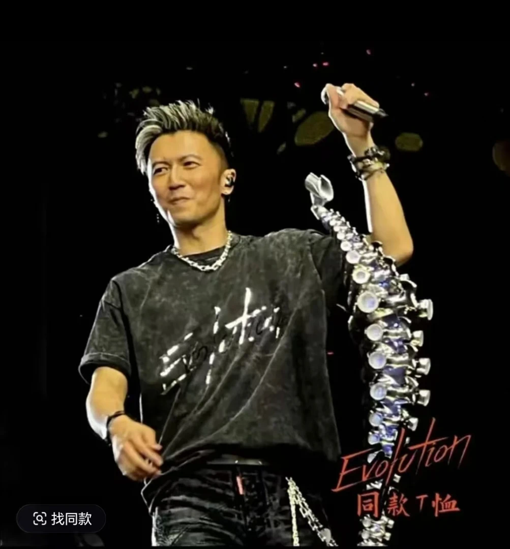 谢霆锋2025进化演唱会同款水洗做旧宽松圆领宽松圆领休闲t恤