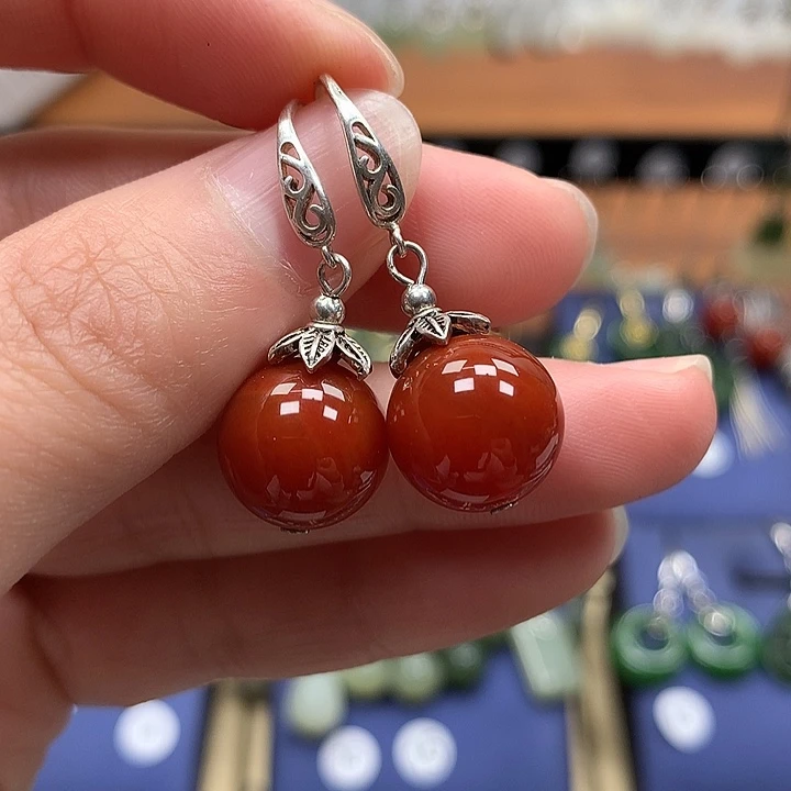 玛瑙/玉髓银S925镶嵌耳饰12左右