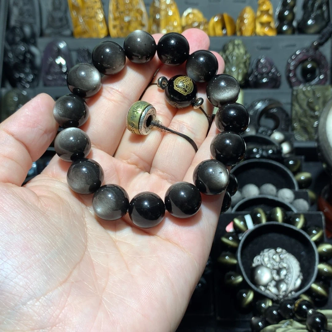 黑曜岩未镶嵌手串恬**?定制