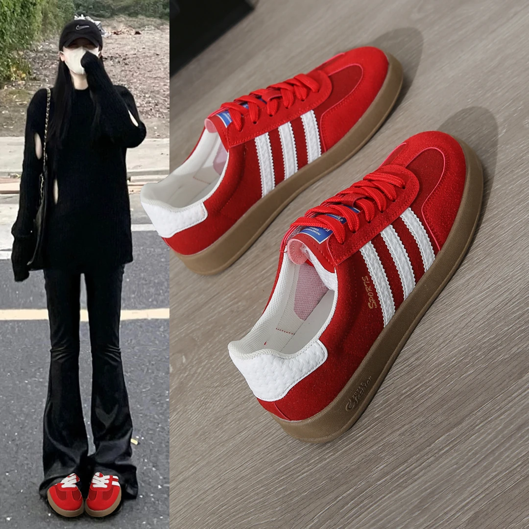 阿甘鞋女鞋子2025年新款春季红色板鞋休闲运动鞋百搭小白鞋德训鞋