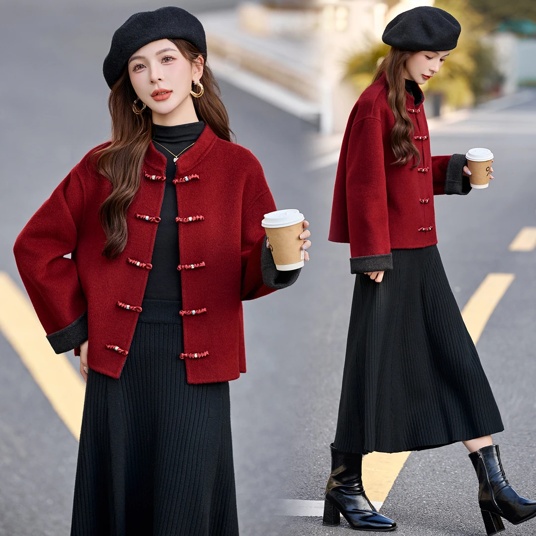 国风短款时尚复古双面羊绒女韩版气质外套新中式25年秋冬外套