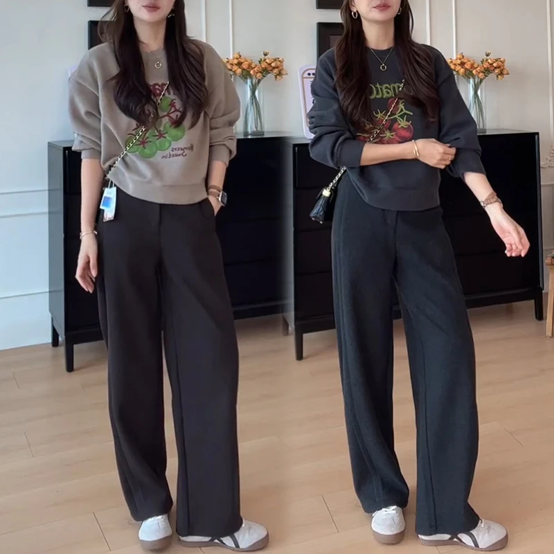 欧货时尚休闲套装2025春秋新款时髦圆领短款长袖宽松卫衣显瘦长裤