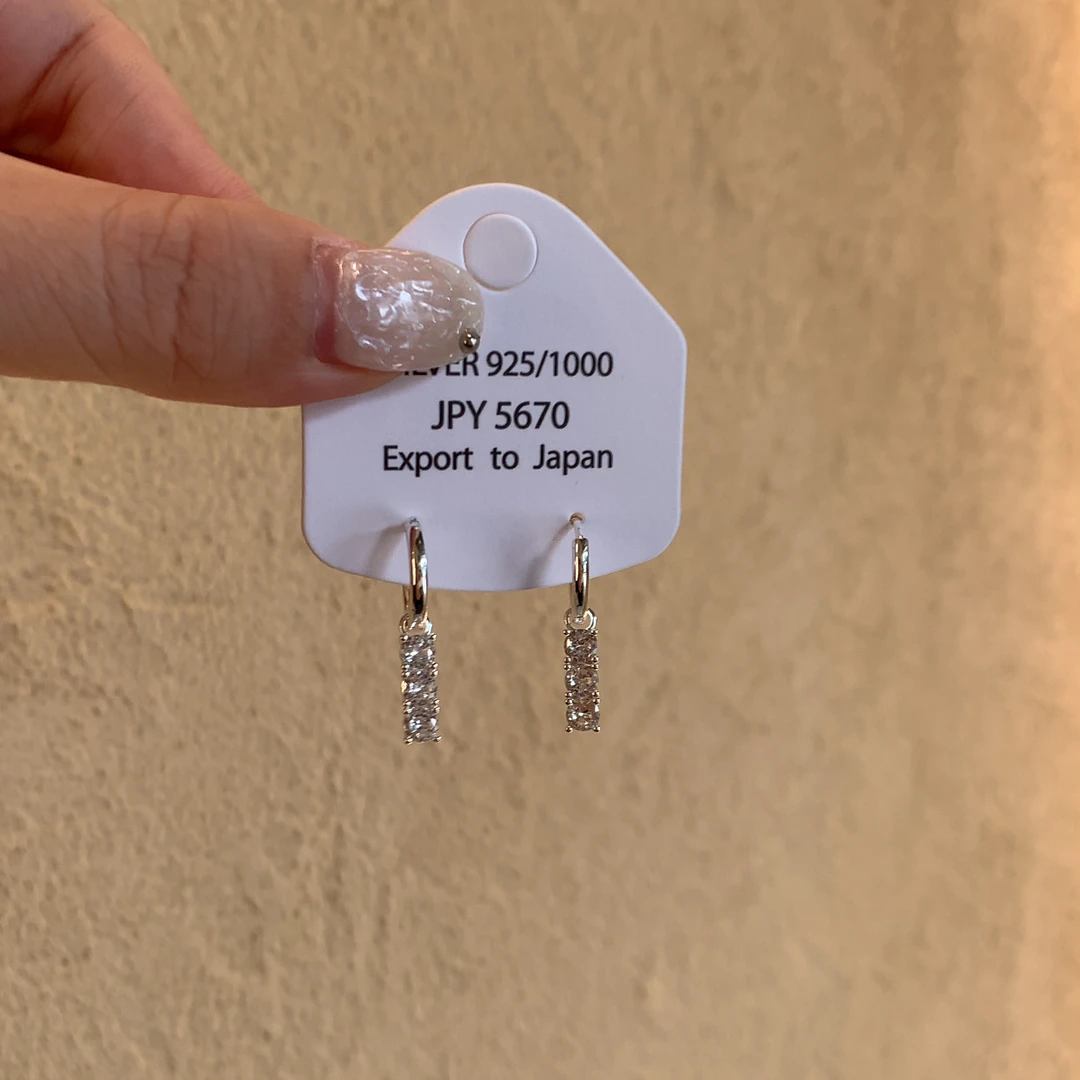 合金锆石耳饰 长款几何锆石耳坠一款两戴耳扣韩系时尚耳环ins百搭