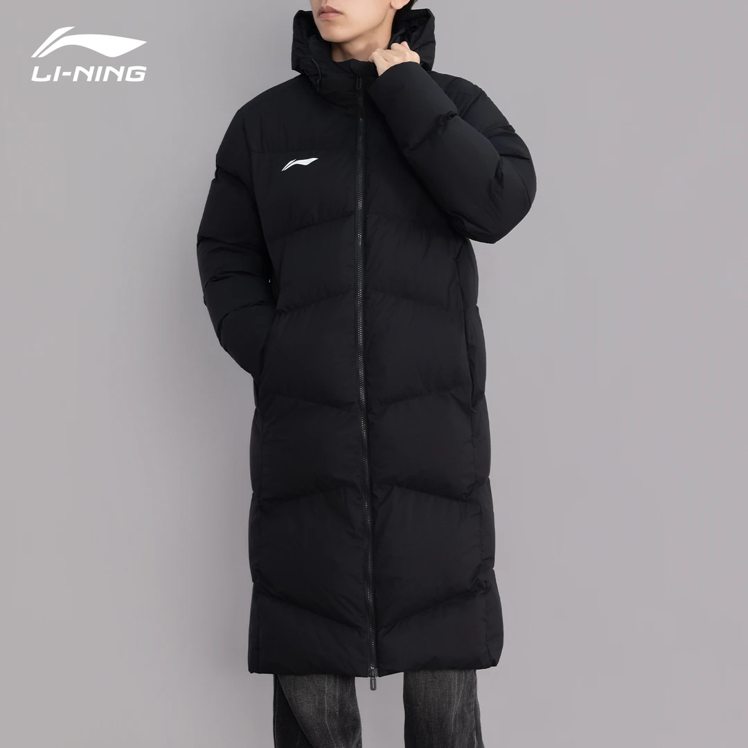 李宁长款棉服男款冬季新款防风防寒运动保暖过膝百搭连帽大衣外套