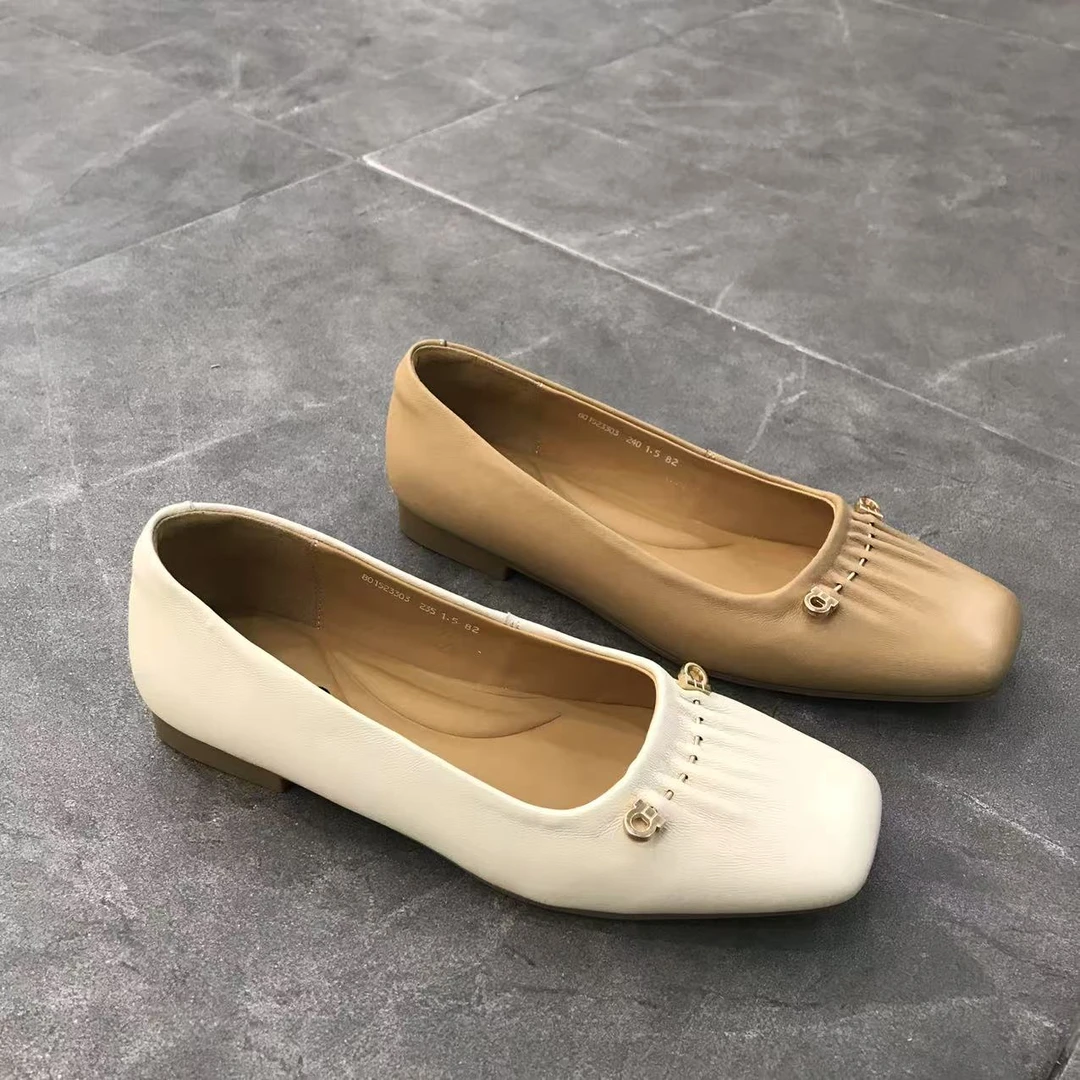 801523303夏季新款2025时尚简约浅口职场褶皱百搭舒适金属单鞋女