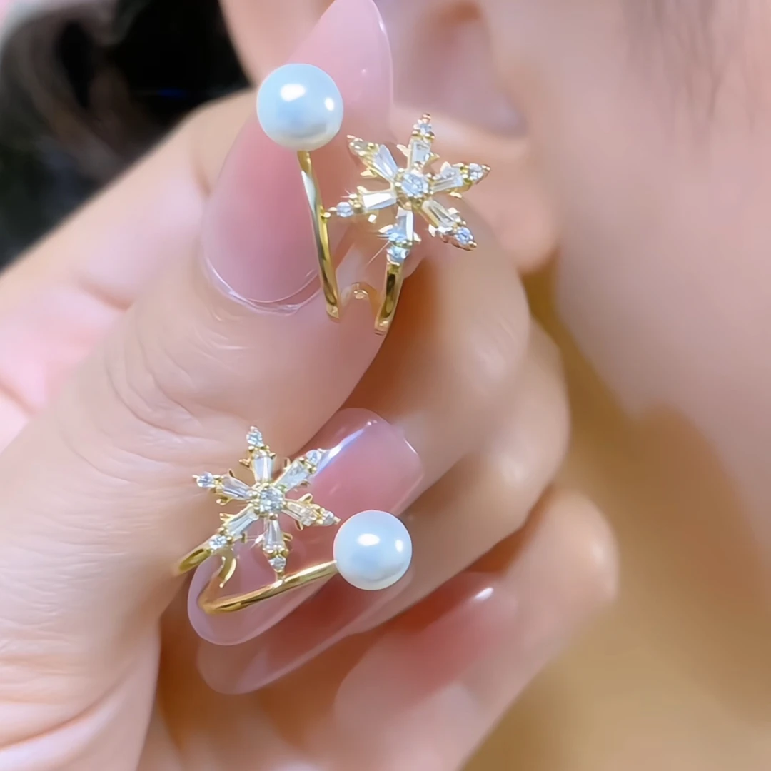 铜合金合成锆石耳饰 新款韩系精致雪花耳钉轻奢高级百搭耳饰#50