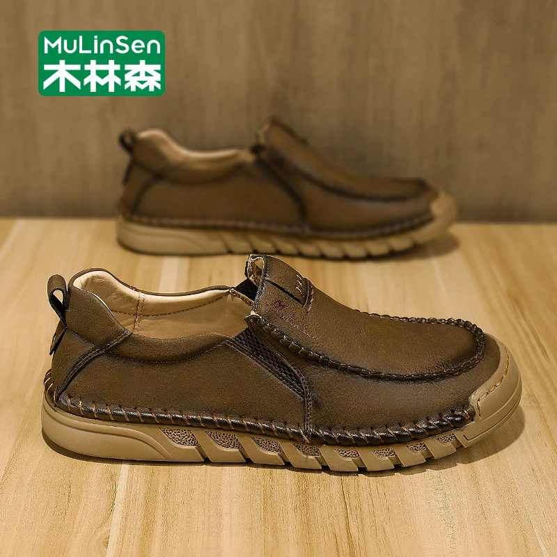 木林森休闲皮鞋2025春秋季新款男款英伦商务低帮皮鞋上班防滑男鞋