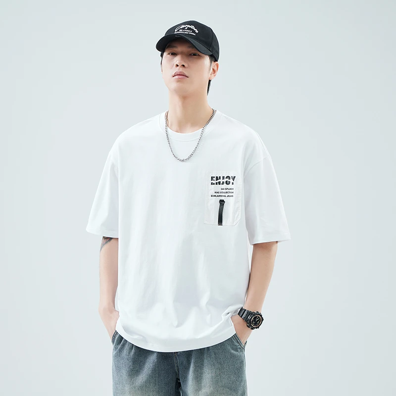 T恤夏季薄款纯色半袖潮流百搭ins短袖圆领纯棉刺绣短袖t恤