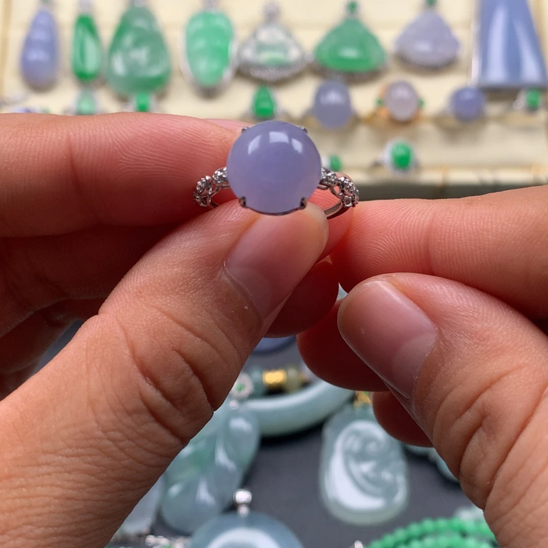 18K金镶嵌戒指翡翠紫色戒指