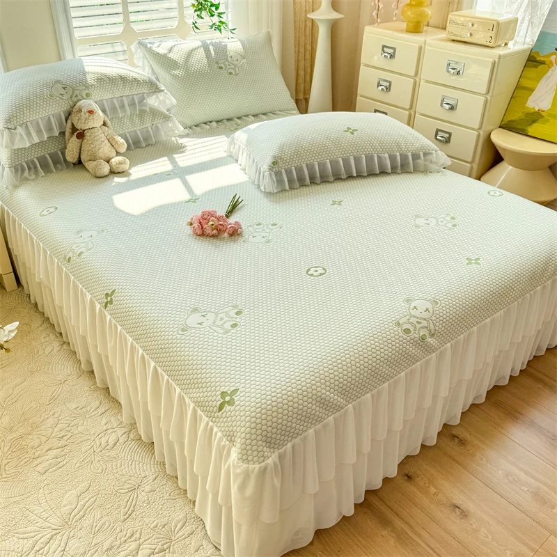 夏季冰丝凉感冰豆豆凉席提花空调席软凉席可水洗床裙款凉感丝席子