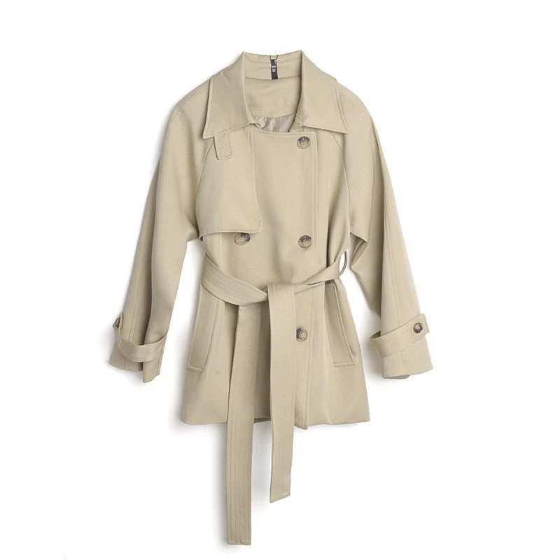 25款英伦风短款风衣外套 经典双排扣翻领设计新春女装2505