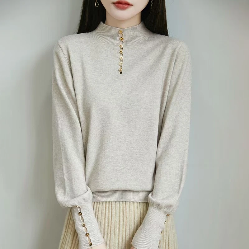 【两面可穿】法式优雅半高领金扣毛衣拉夏贝尔.2488.QM乔