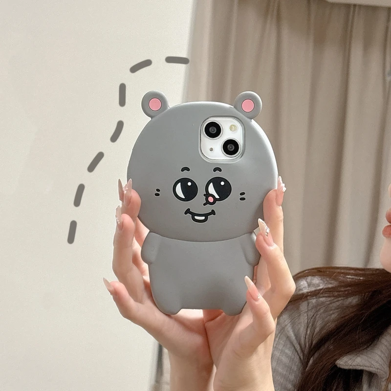 卡通立体大只呆萌鼠适用iPhone16promax15手机壳14硅胶13软16新潮