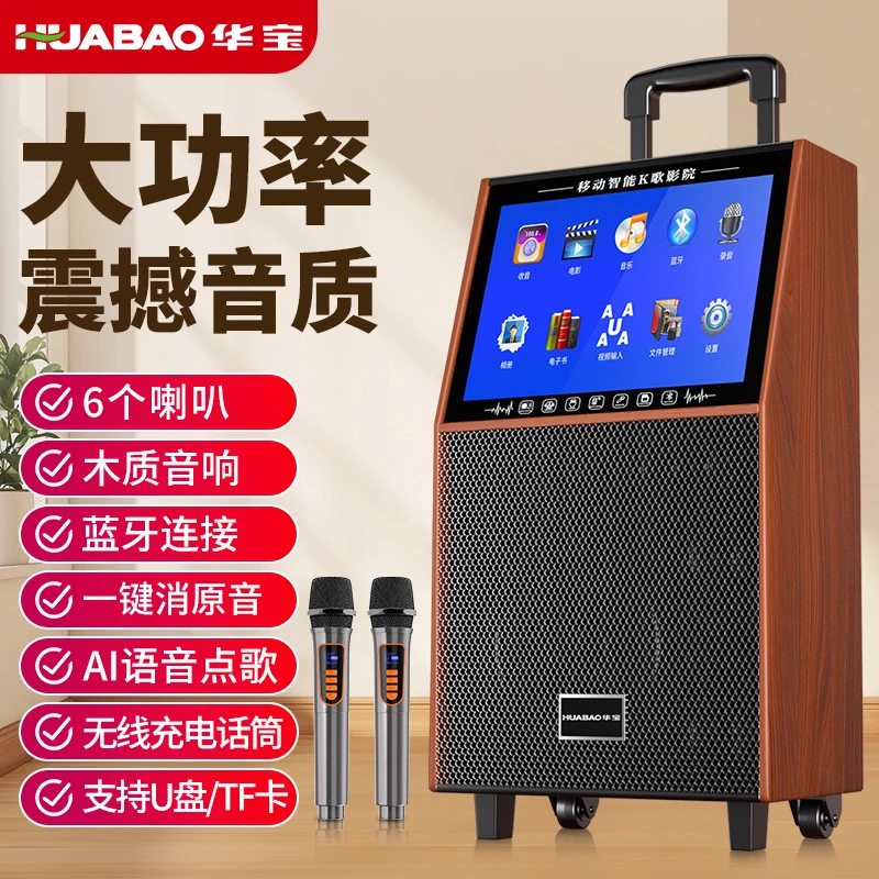 HUABAO/华宝手提便携式高清特大音量音响显示屏户外家用蓝牙音箱