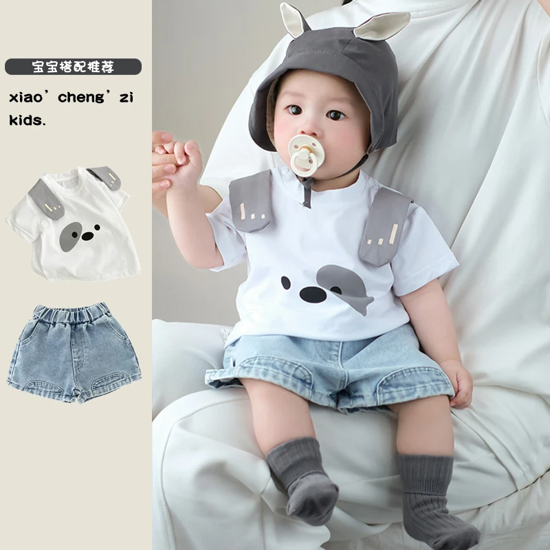 T25X107夏季短袖小狗T恤男童女童卡通圆领上衣儿童休闲宝宝半袖