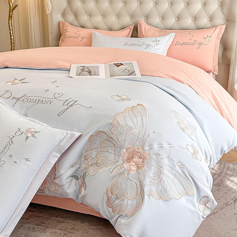 高端纯棉全棉长绒棉刺绣绣花高端礼盒装四件套柔软舒适耐用