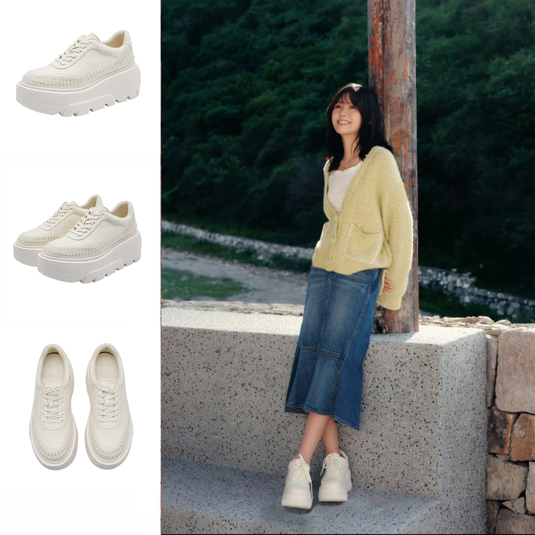 SIOIOIK/素卡【邢菲同款】欧若风穿搭新款厚底圆头百搭松糕鞋白色