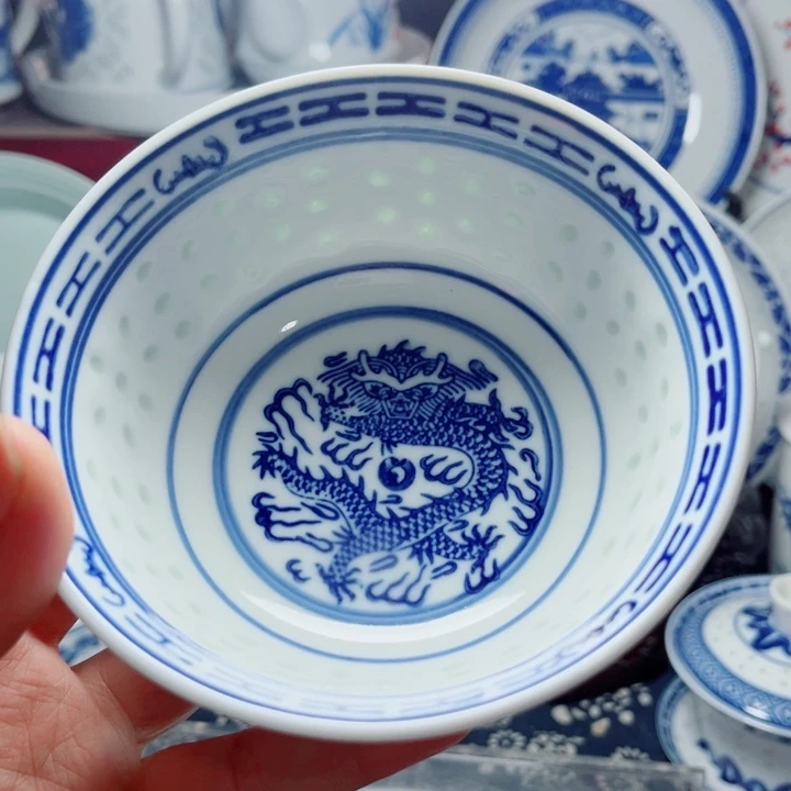 青花玲珑5寸饭碗龙纹