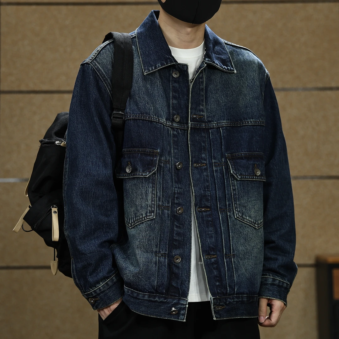 美式重磅做旧水洗牛仔外套男士春秋款宽松休闲上衣复古工装夹克男