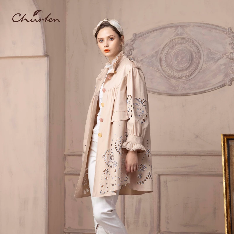 朝峰宽松单排扣外套风衣CFD1B309-3032A时尚