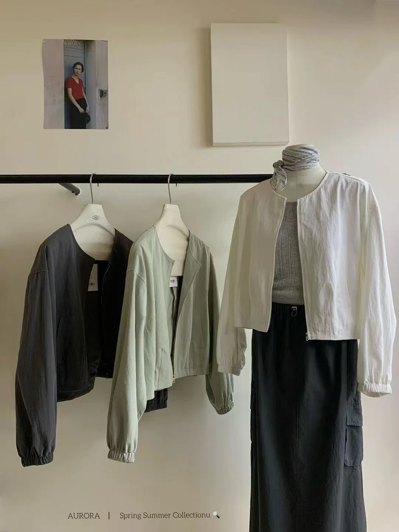 aurora@1009 韩系简约百搭宽松圆领薄外套