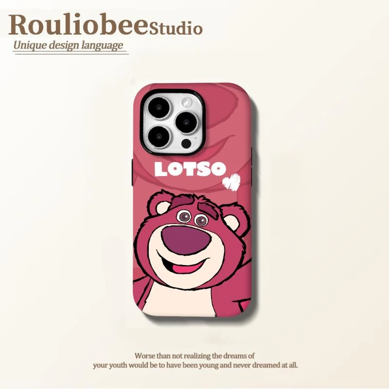 夕与空玫红草莓熊适用苹果16promax菲林手机壳华为vivo小米15oppo