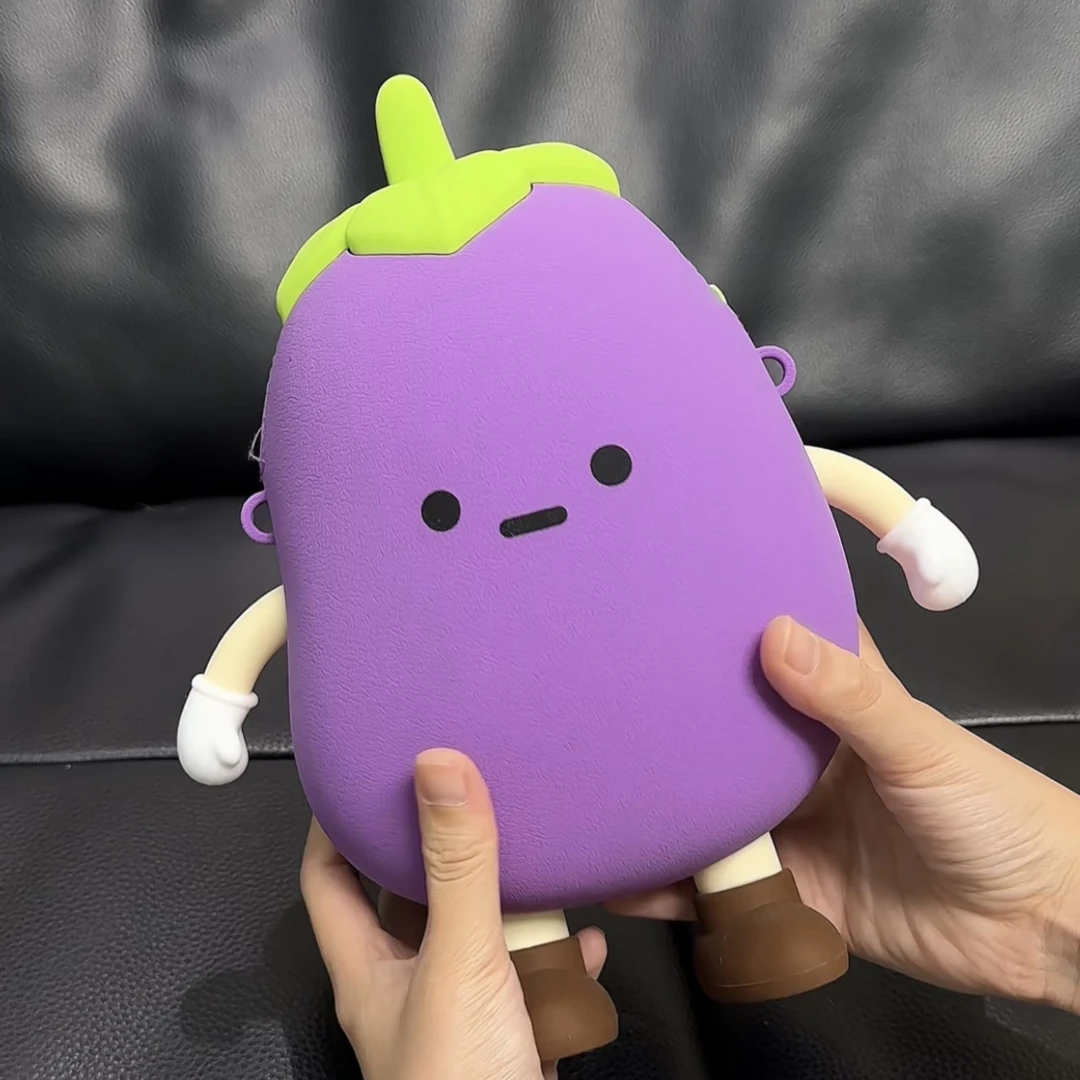 MOMO蔬菜系列茄子迷你收纳包呆萌表情包情绪可爱零钱包SL