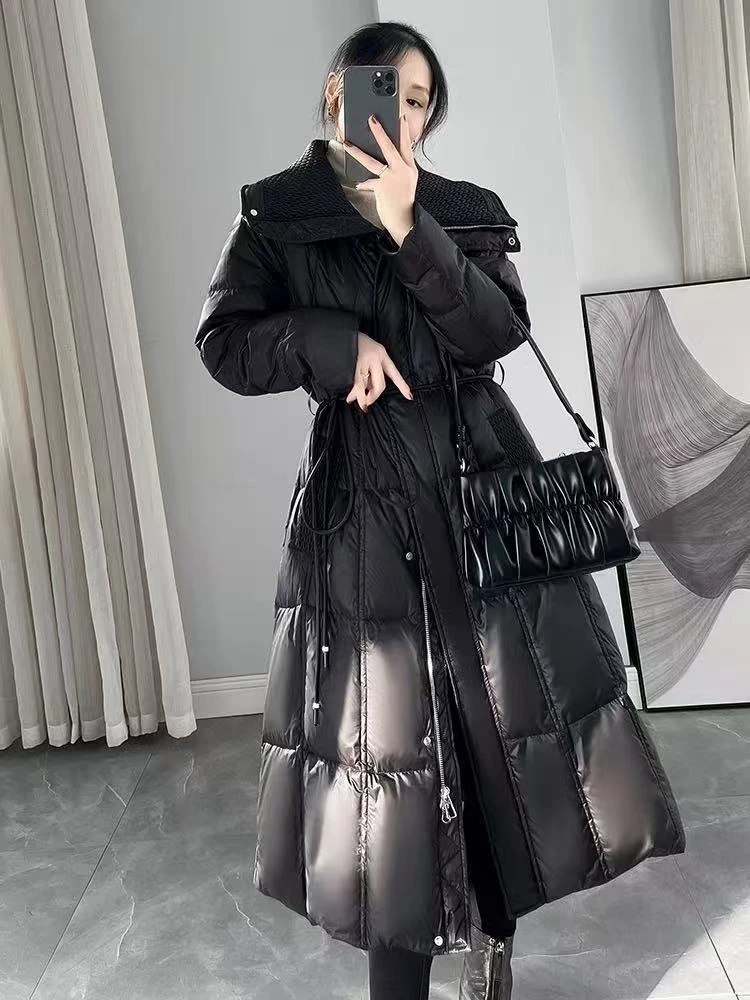 2024冬季新款翻领气质腰带款中长款羽绒服外套C549