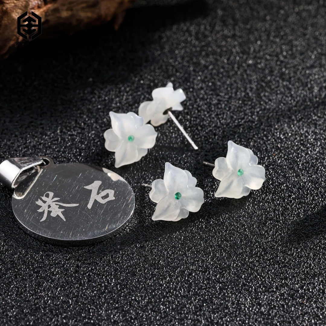 【举石臻品】TH1110-231-22和田玉耳饰（一对/多样性发/约11*3.5mm）E