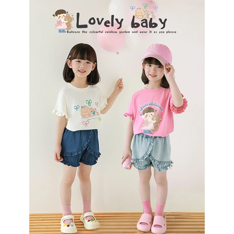 YOEHYAUL/幼悠【玩偶小熊】夏伍波上女童夏季百搭卡通可爱短袖X4493