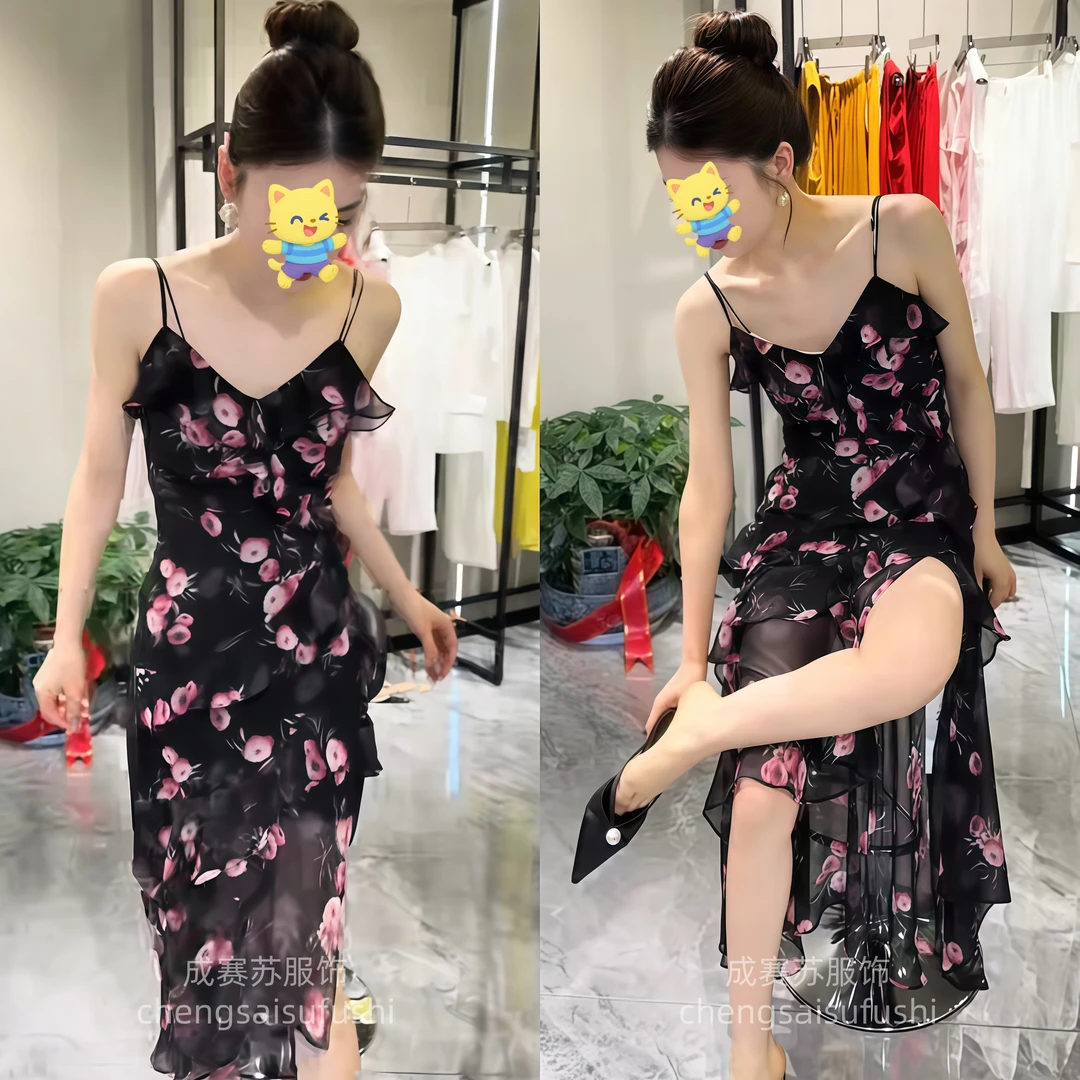 夏季长裙吊带吊带连衣裙连衣裙女装开叉气质性感连衣裙