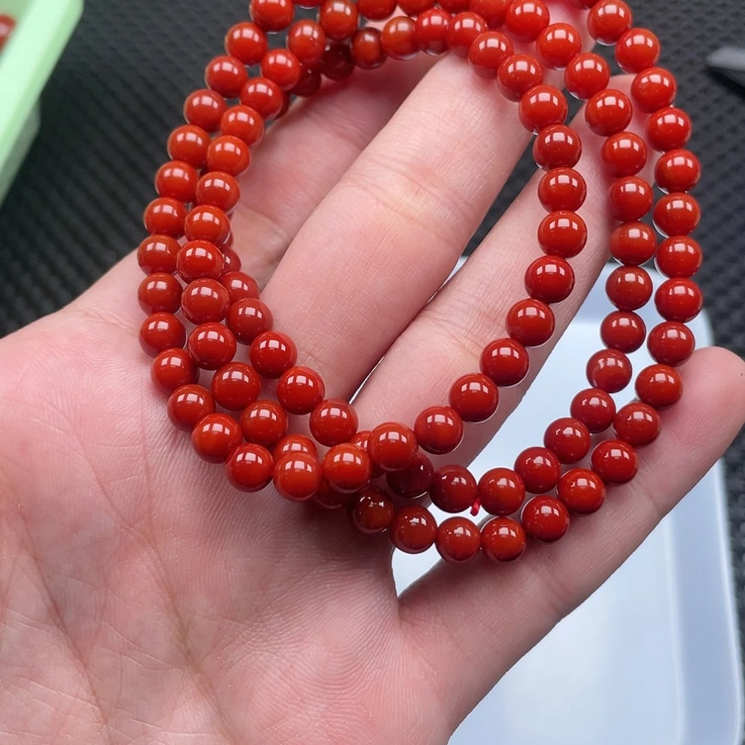 南红玛瑙6mm柿子红圆珠108长链未镶嵌