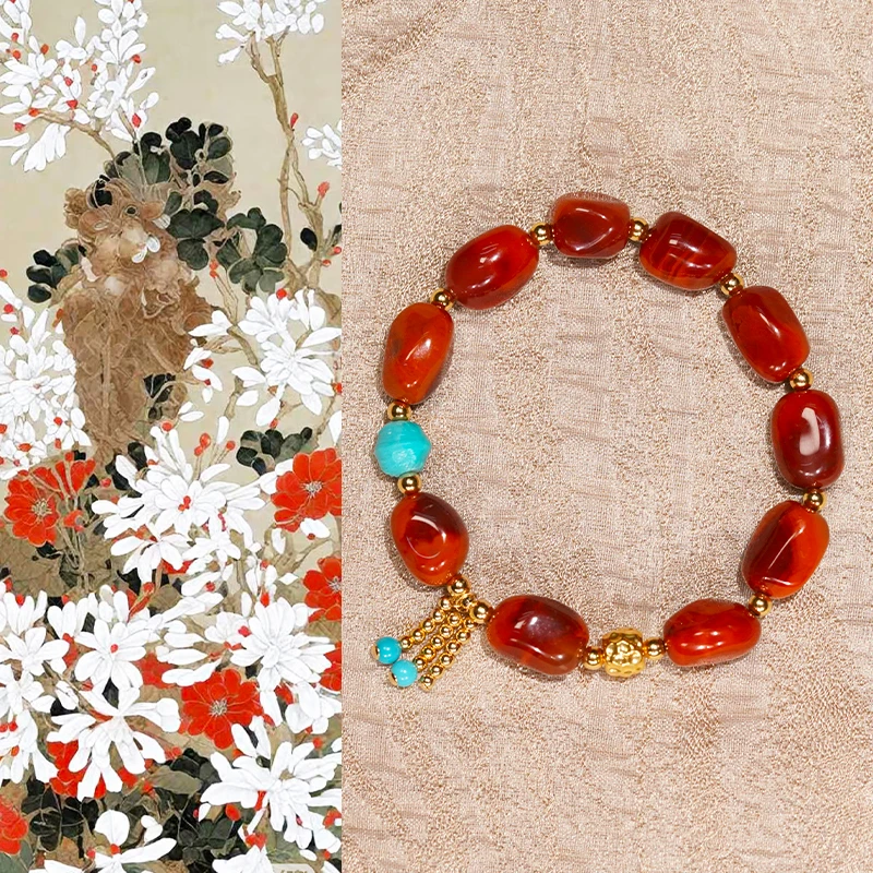 18k金南红美松“月梭”不规则新中式手链