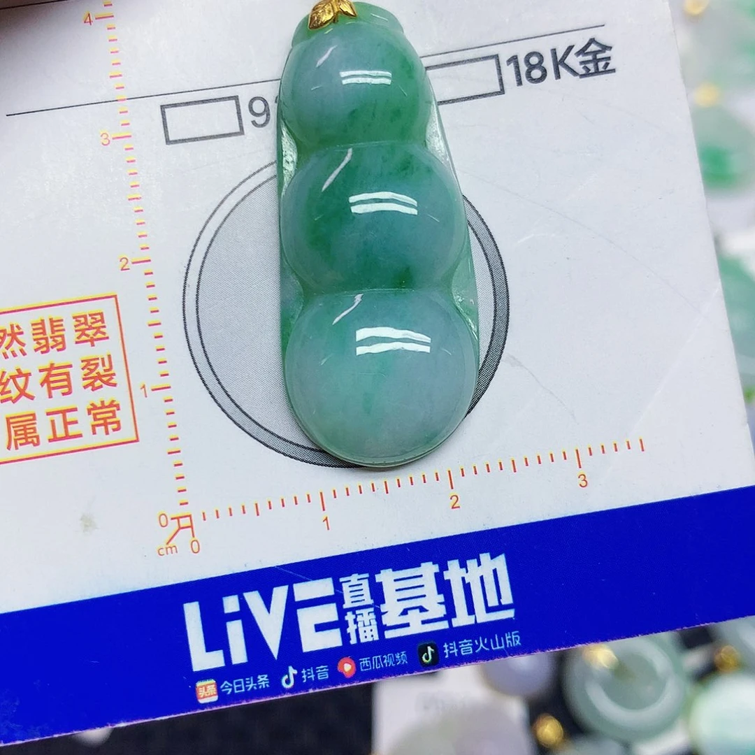 翡翠18K金镶嵌颈饰豆子
