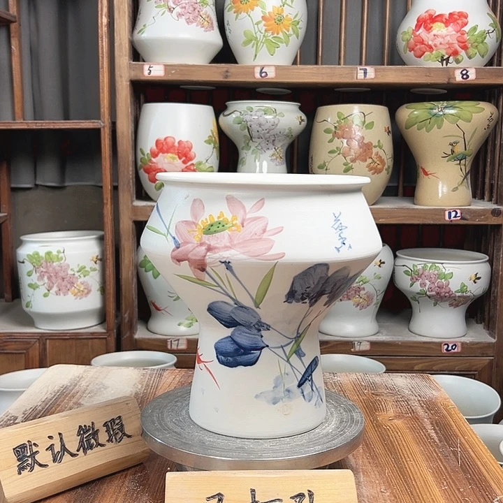 摆件高脚荷花款陶瓷陶瓷
