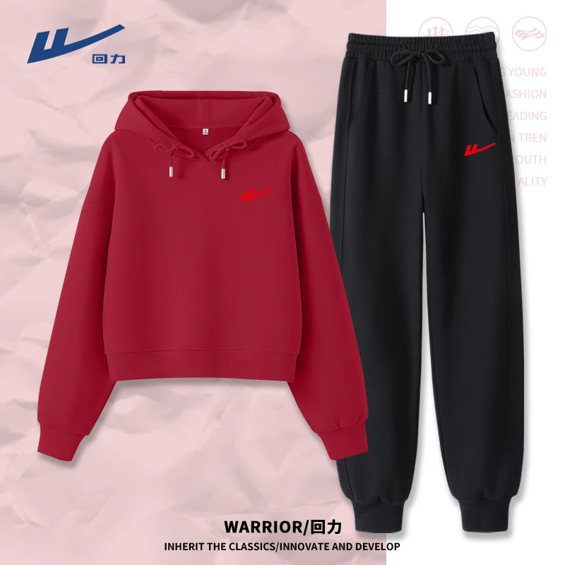 Warrior/回力红色套装2025新款爆款设计感小众宽松休闲潮流两件套