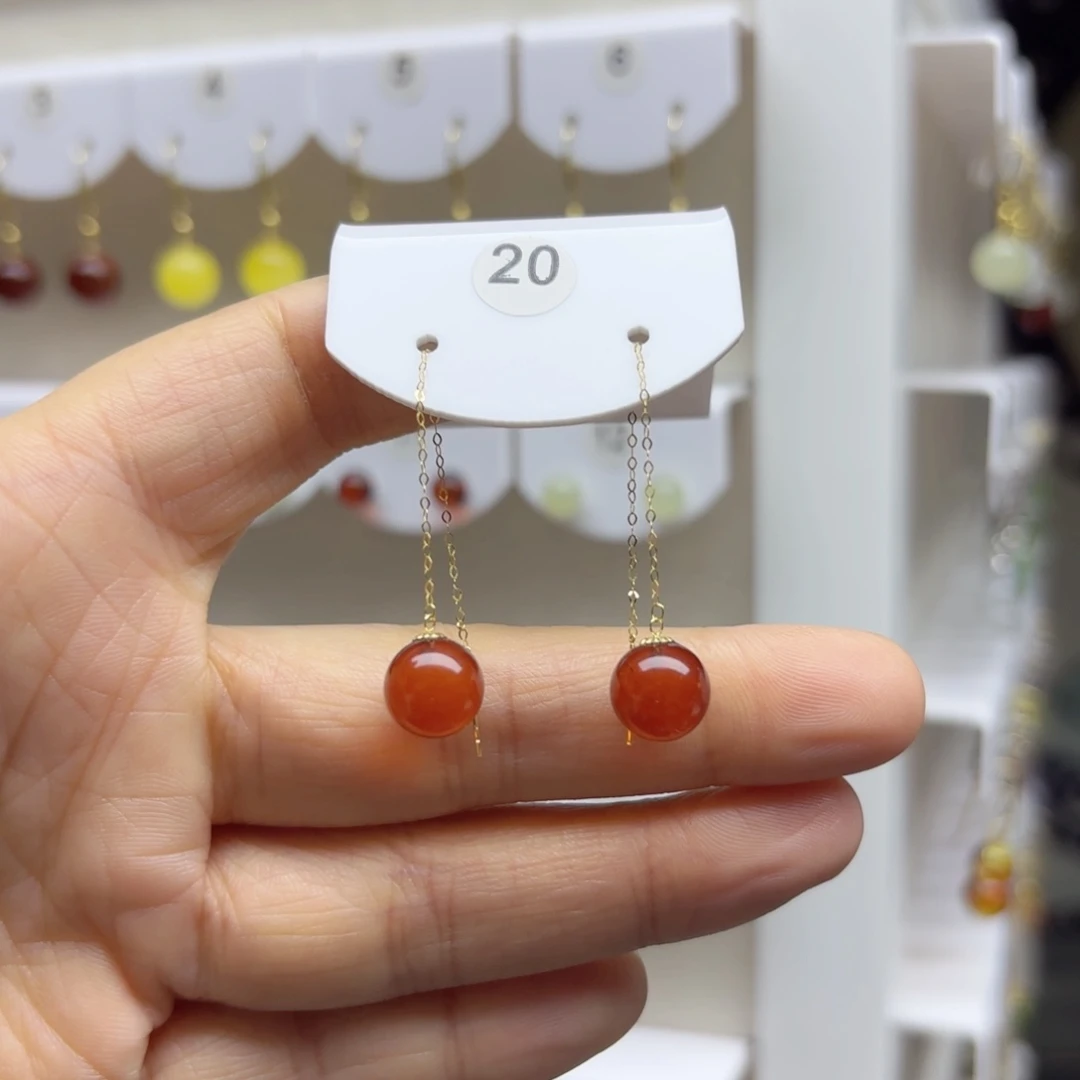血珀18K金镶嵌耳饰