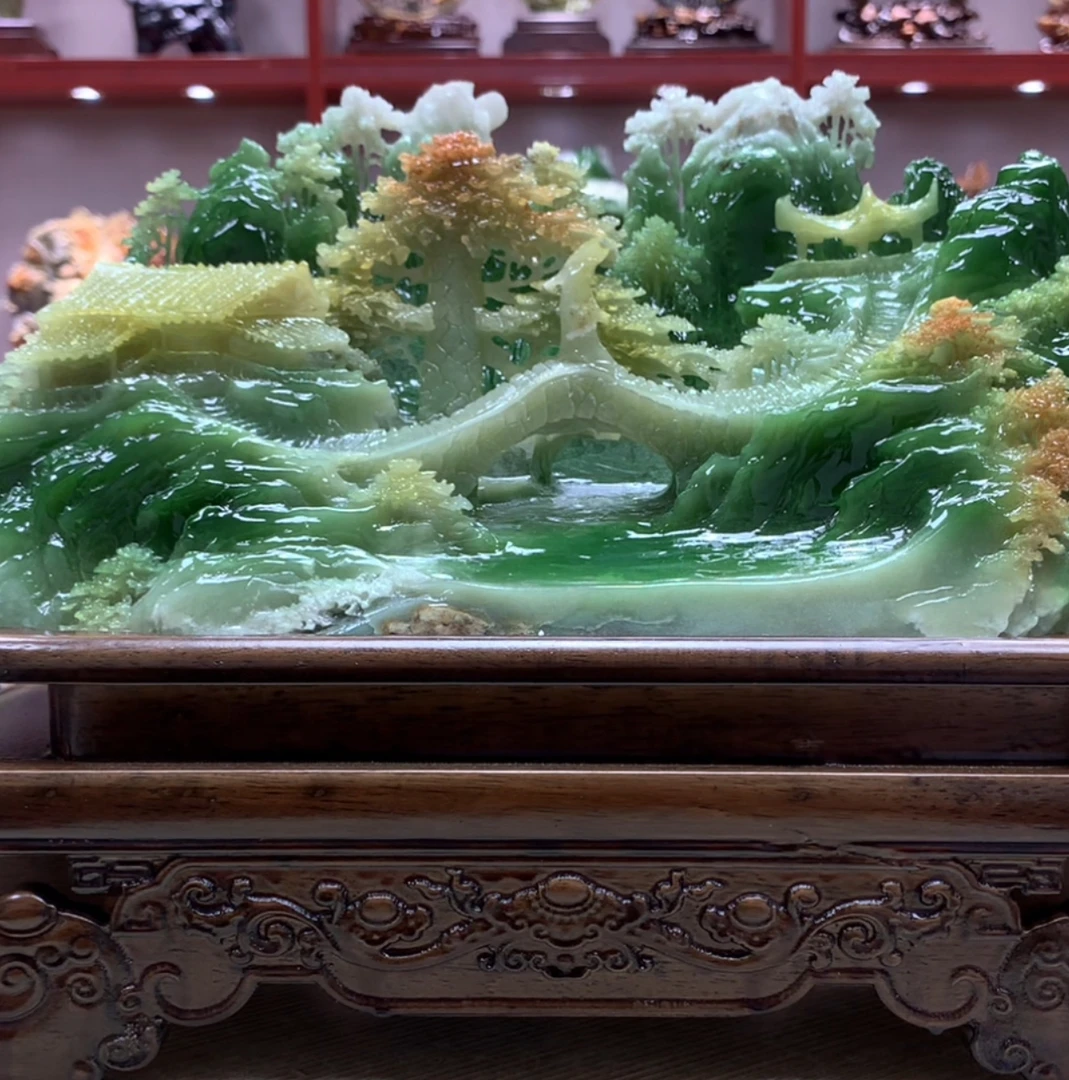 81121家居装饰摆件中式雕刻纪念品花鸟电视柜玄关创意山水白