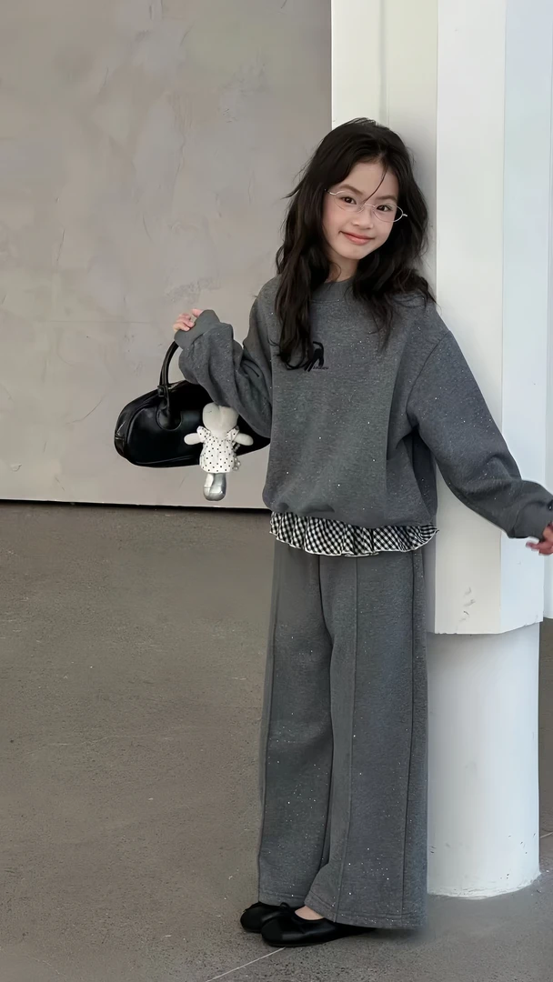 女童卫衣套装春秋款2025新款韩系时髦大童装两件套