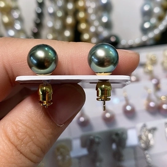 海水珍珠耳饰银S925镶嵌9-10